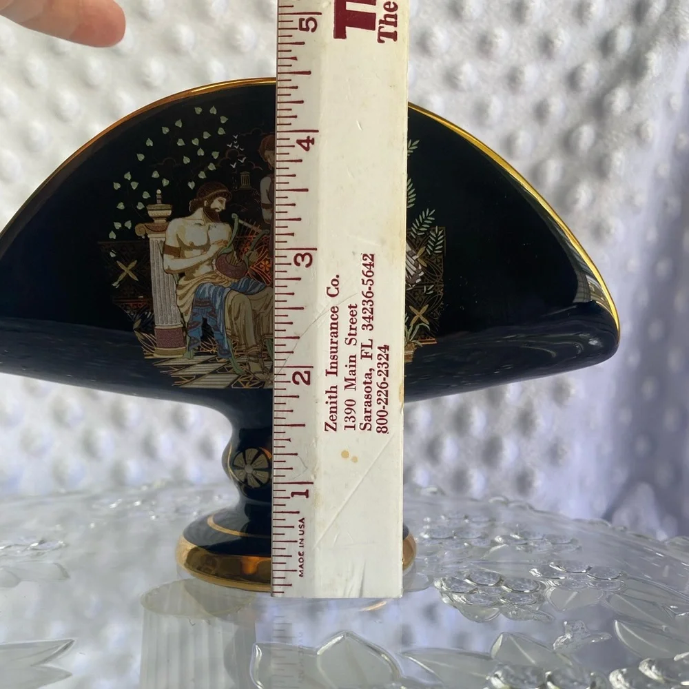 Vintage Handmade Greek Fakiolas Ceramic Napkin Holder with 24K Gold Accents